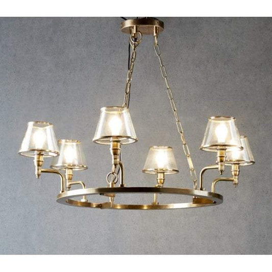 Sienna glass chandelier 6 arms in brass-abc
