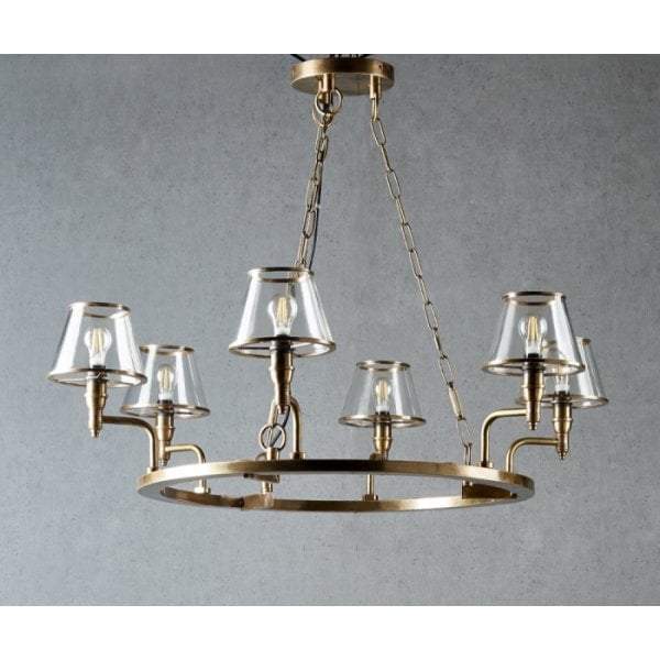 Sienna glass chandelier 6 arms in brass-abc