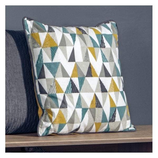 Sault Triangle Cushion Teal & Ochre 450x450mm-abc