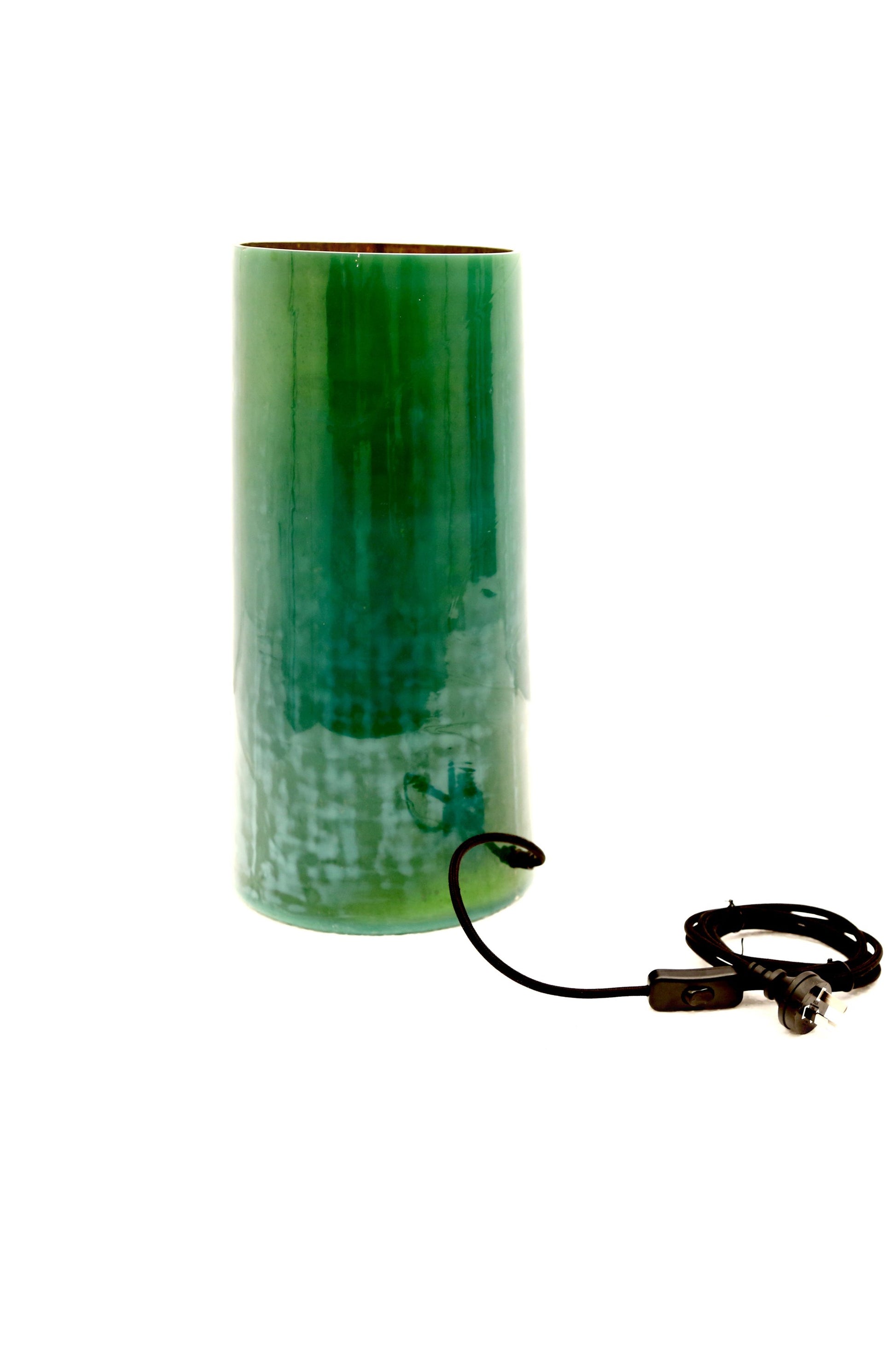 Nouveau - Emerald- Tall Cylinder Art Glass Table Lamp-abc