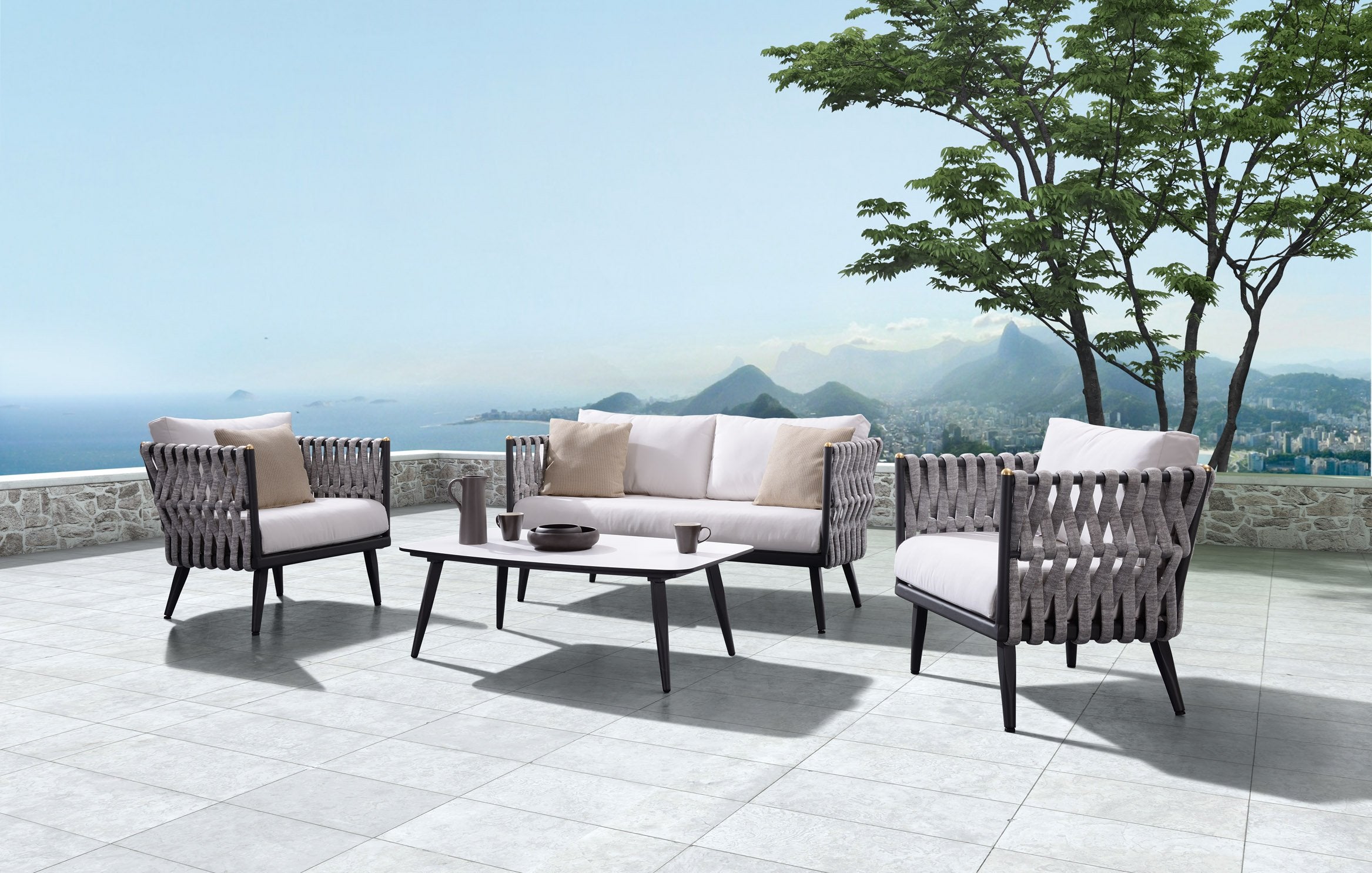 Crown 4 Piece Lounge Seating Set with Love Seat in Charcoal-abc