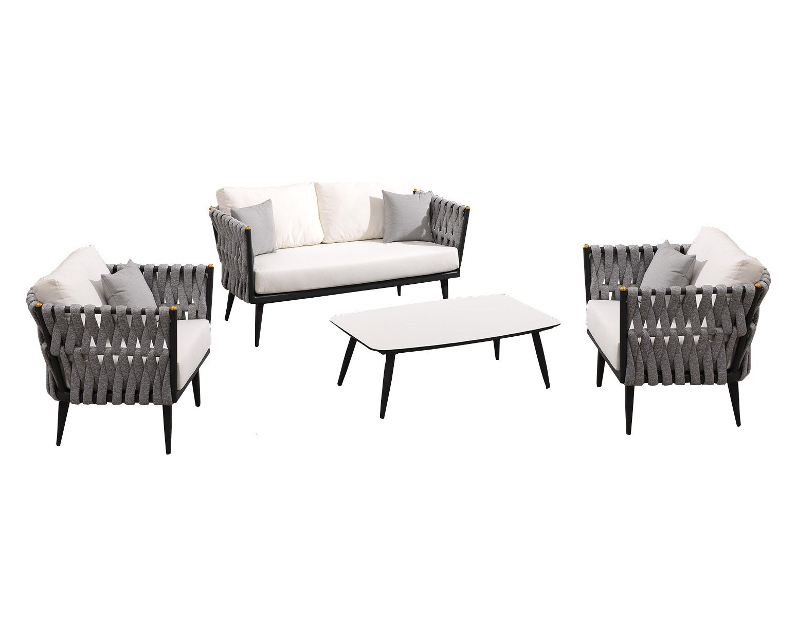 Crown 4 Piece Lounge Seating Set with Love Seat in Charcoal-abc