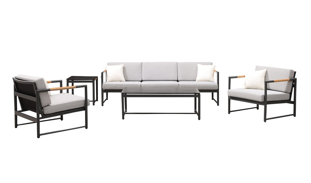 Monaco 5 Piece Lounge Seating Set with Three Seat Sofa in Charcoal-abc