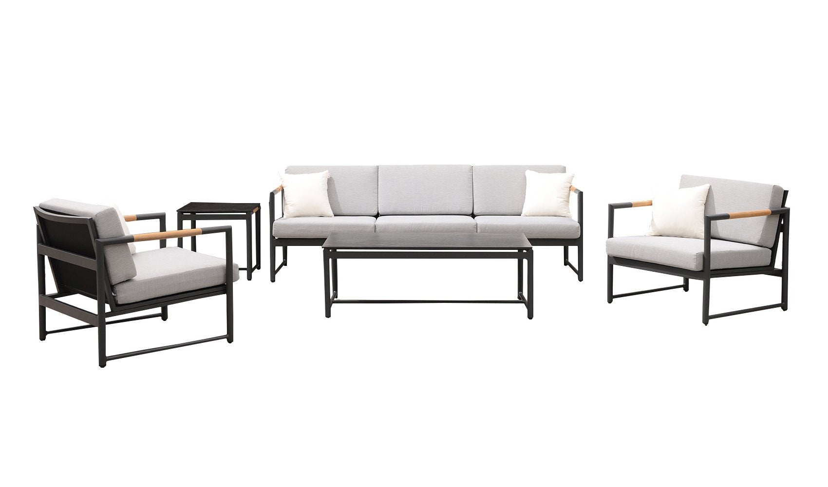 Monaco 5 Piece Lounge Seating Set with Three Seat Sofa in Charcoal-abc