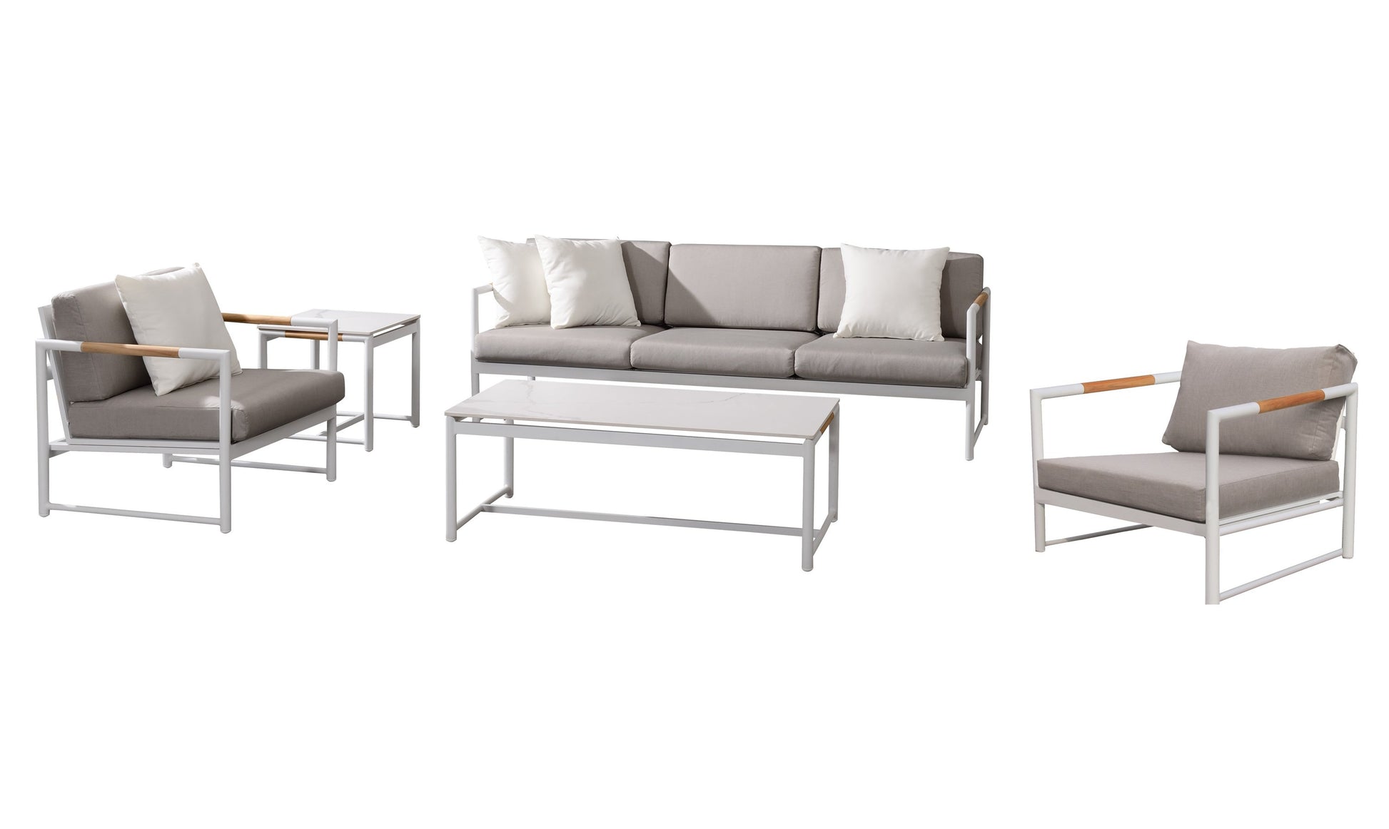 Monaco 5 Piece Lounge Seating Set with Three Seat Sofa in White-abc