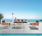 St Lucia 5 Piece Lounge Seating Set with Three Seat Sofa in White-abc