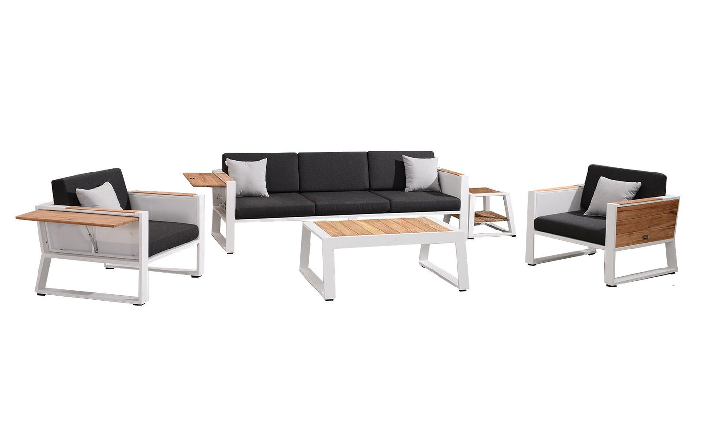 St Lucia 5 Piece Lounge Seating Set with Three Seat Sofa in White-abc