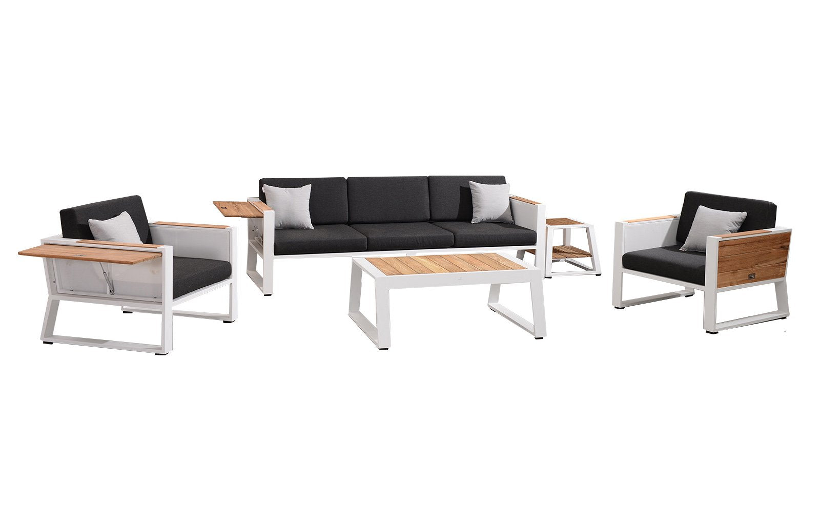 St Lucia 5 Piece Lounge Seating Set with Three Seat Sofa in White-abc