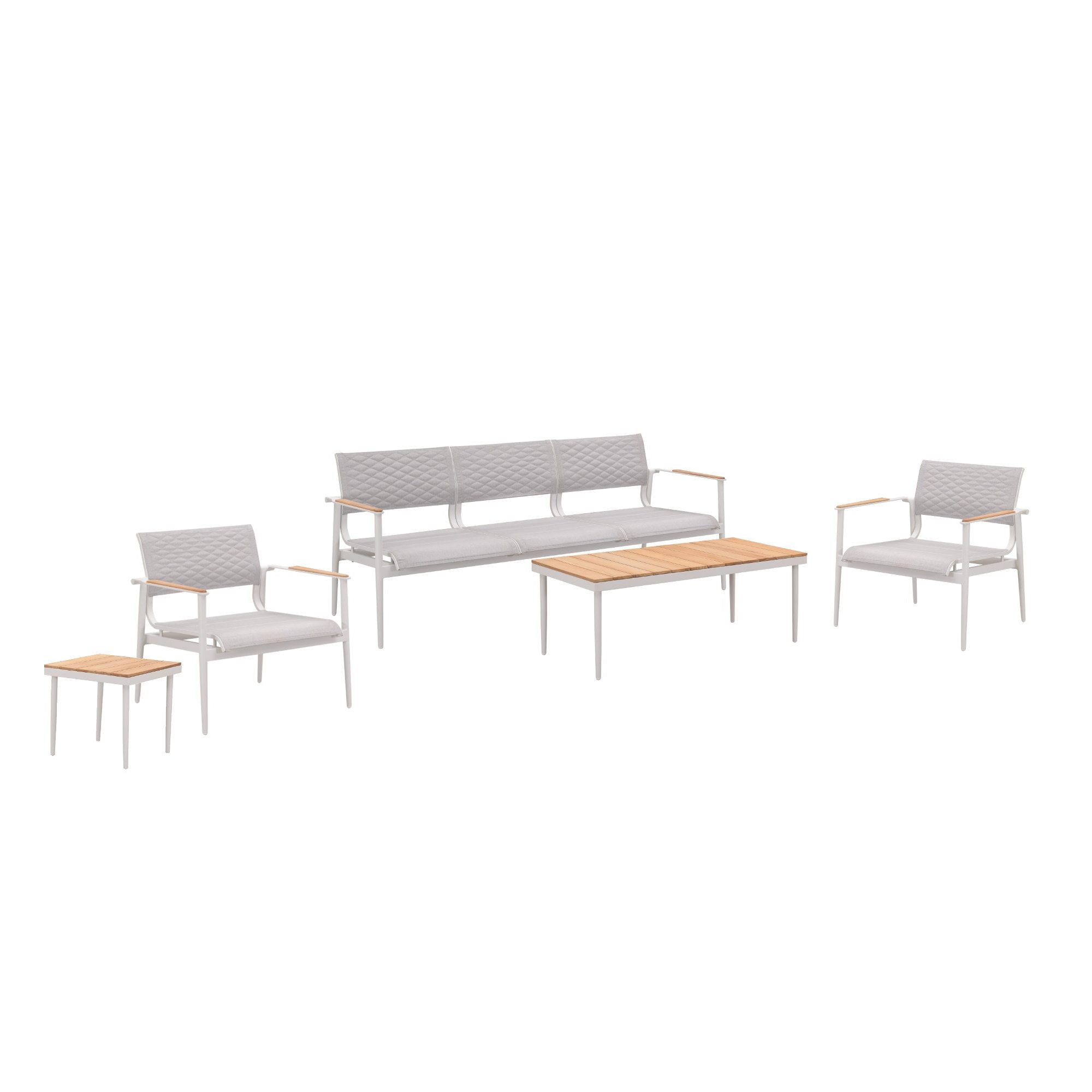 California 5 Piece Lounge Seating Set with Three Seat Sofa in White-abc