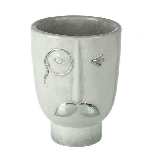 Monocle Vase White and Silver-abc