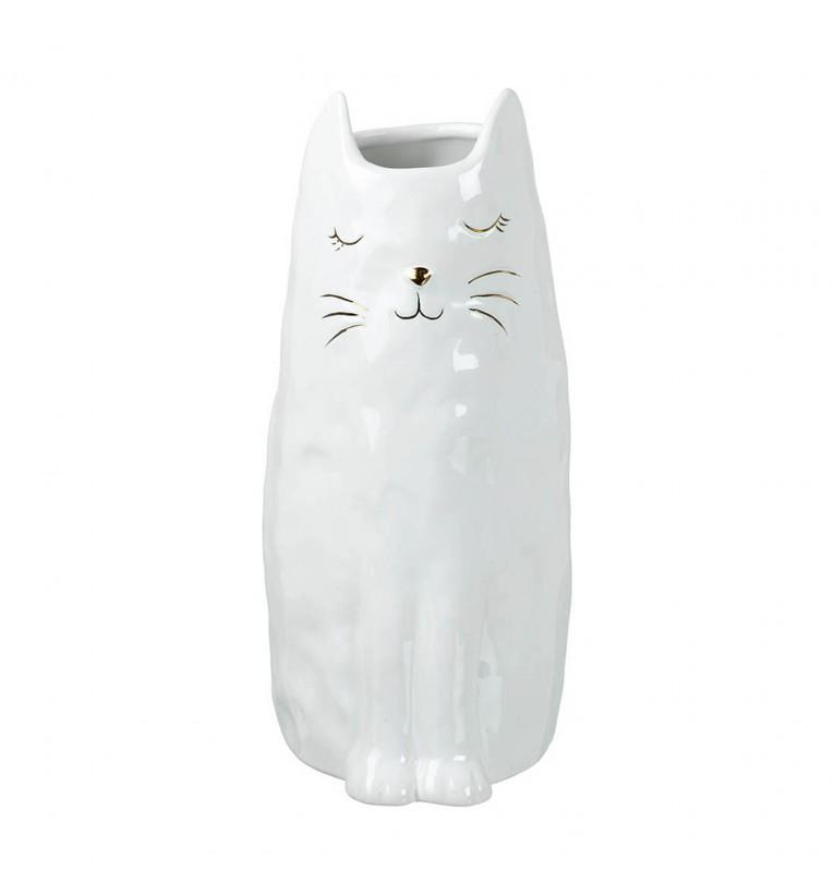 Priscilla the Cat Vase White and Gold Small-abc