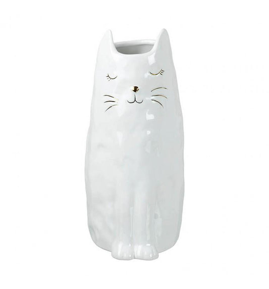 Priscilla the Cat Vase White and Gold Small-abc