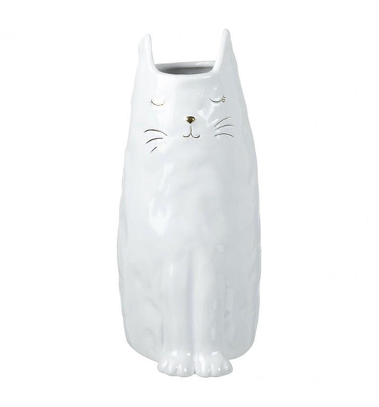 Priscilla the Cat Vase White and Gold Large-abc