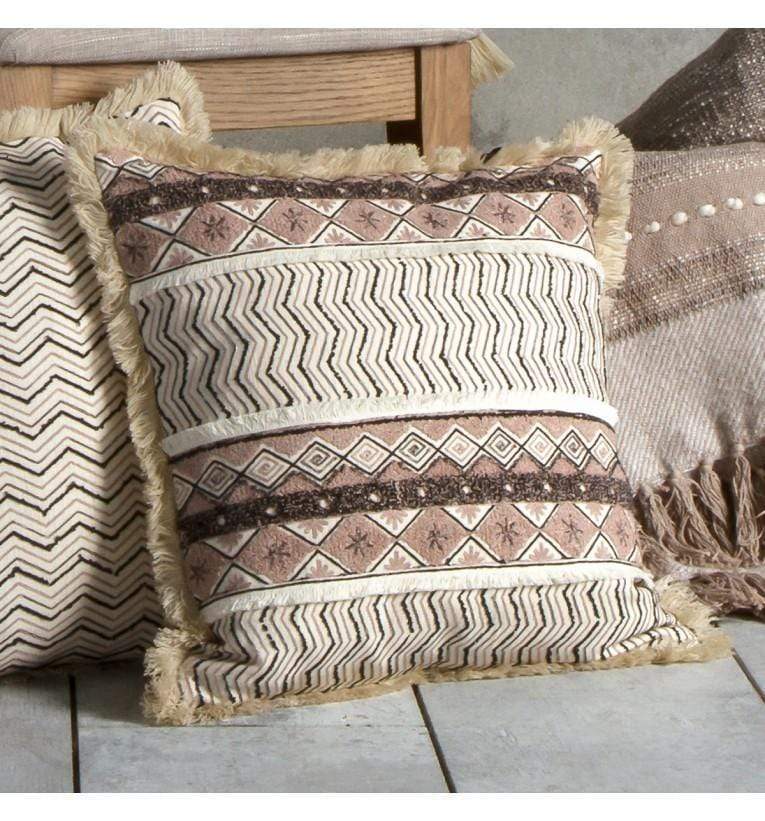 Mahika Embroidered Cushion Natural & Black-abc