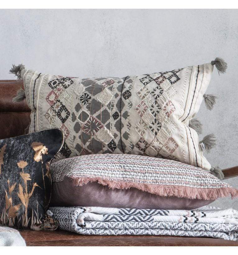 Suma Embroidered Cushion Natural & Black-abc