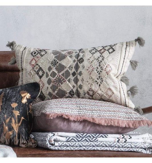 Suma Embroidered Cushion Natural & Black-abc