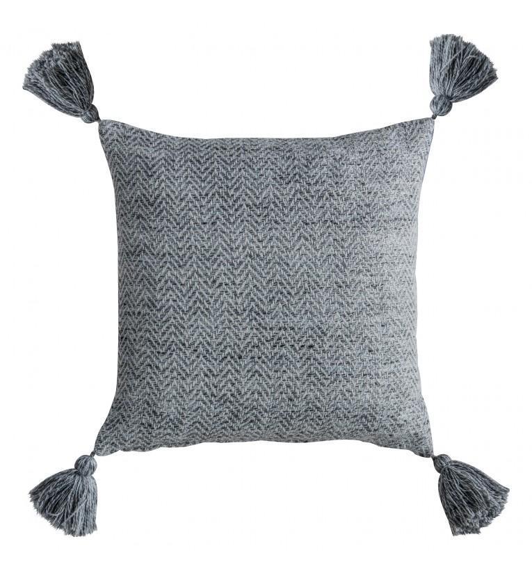 Herringbone PET Tassel Cushion Charcoal-abc