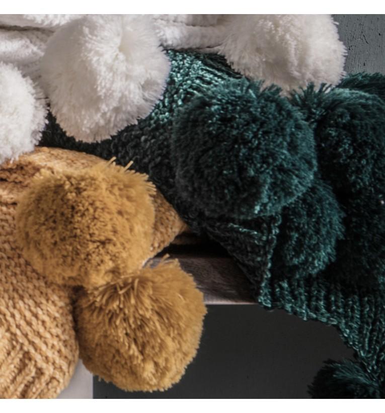 Knitted Pom Pom Chenille Throw Teal-abc
