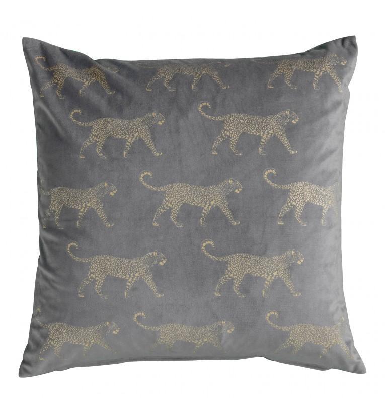 Leopard Print Velvet Cushion Grey-abc