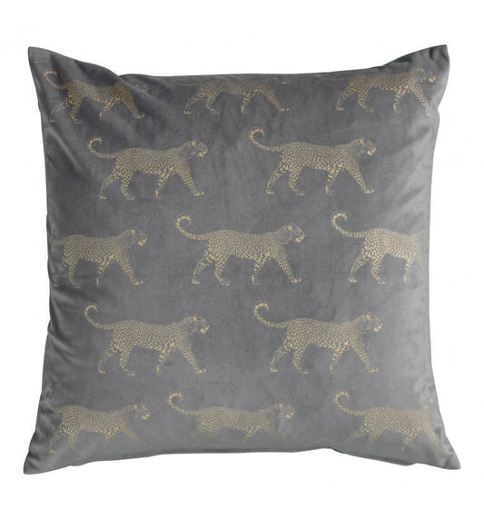 Leopard Print Velvet Cushion Grey-abc