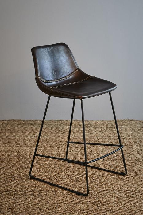 Don Kitchen Counter Stool - Brown/Black - Buffalo Leather Upholstered Kitchen Counter Stool-abc