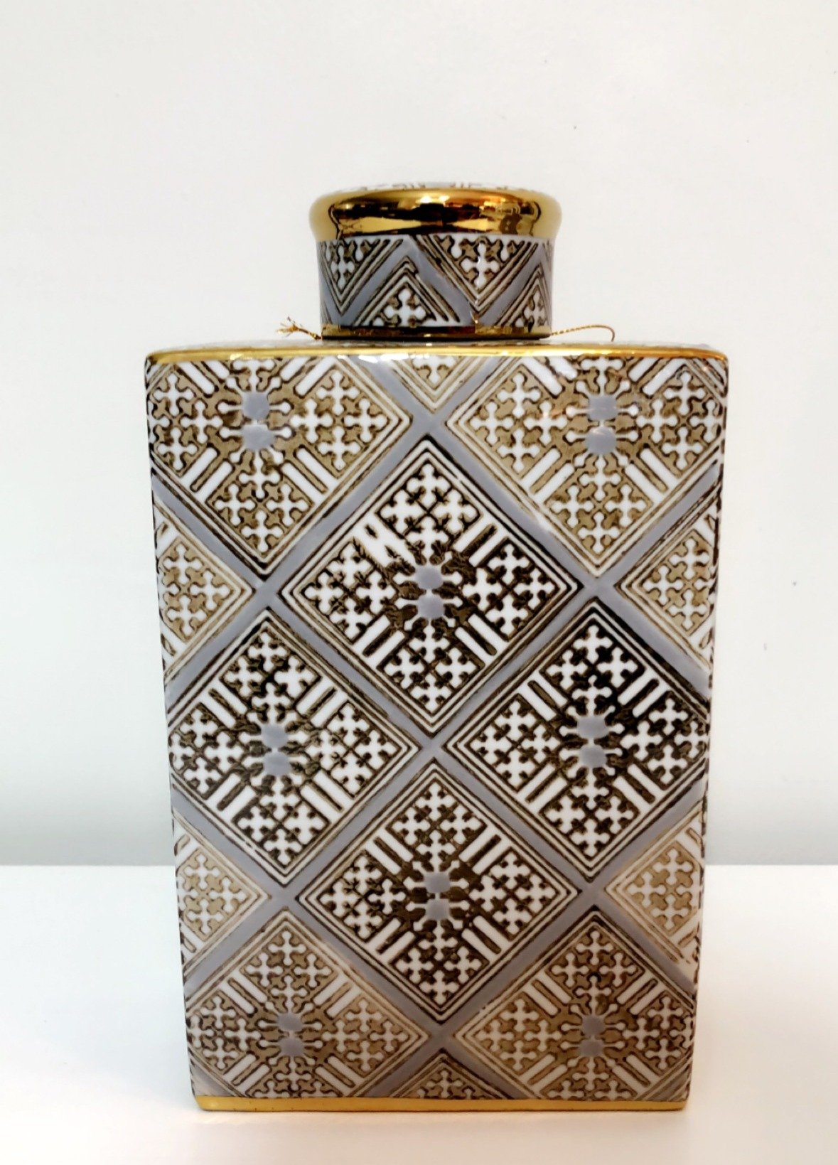 Mediterranean Print Box Jar - Large-abc