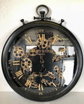 Round Moving Gears Black Wall Clock-abc
