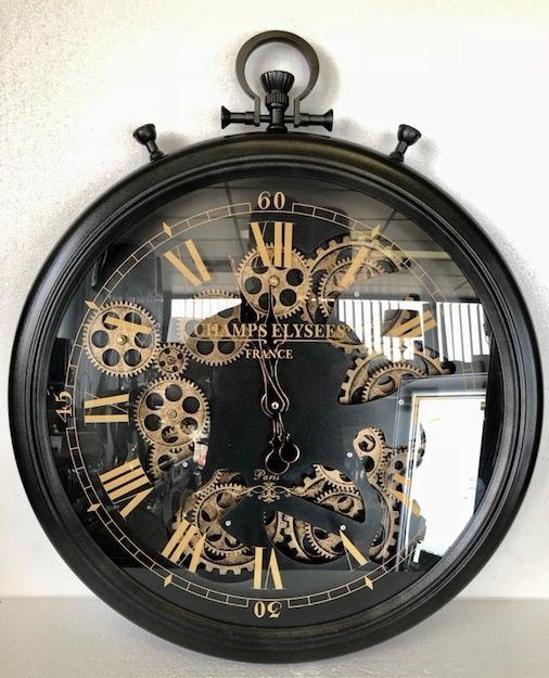 Round Moving Gears Black Wall Clock-abc