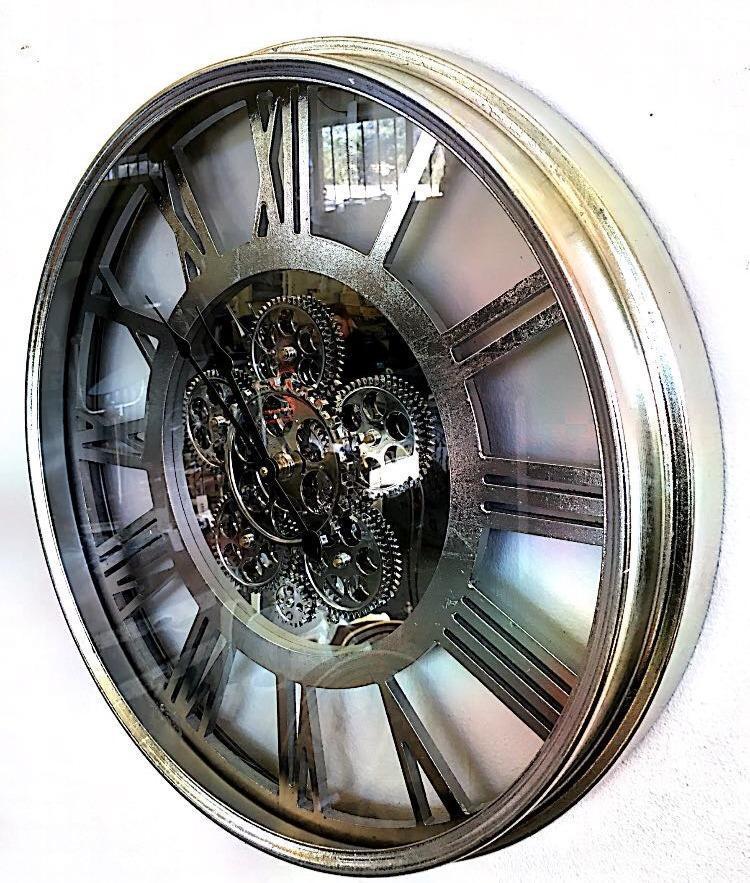 Silver/Brown metal wall clock-abc