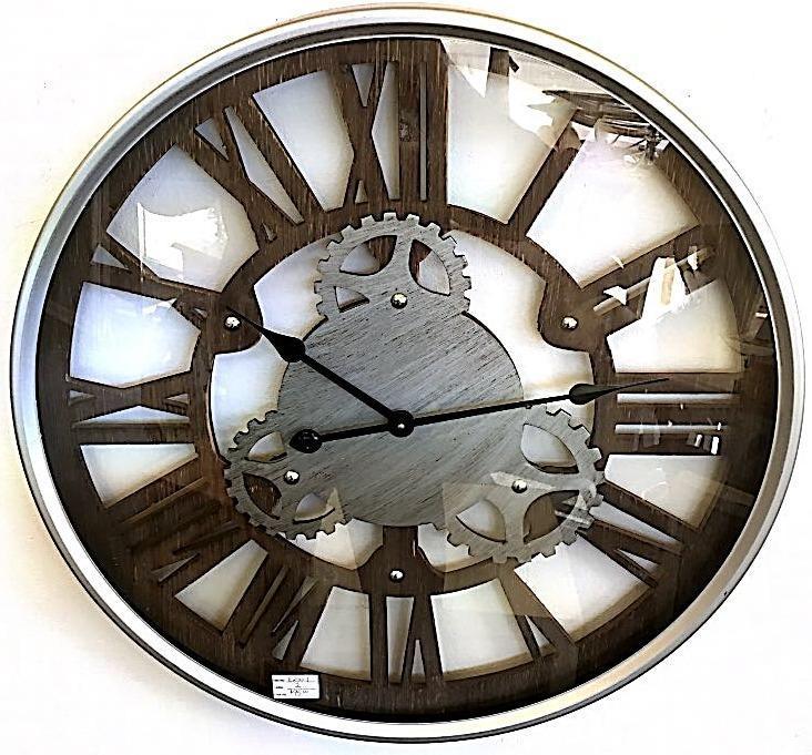 Silver/Brown metal wall clock-abc