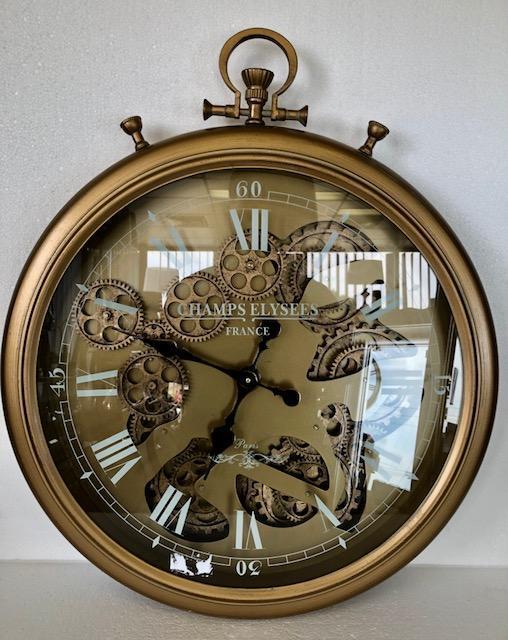 Round Moving Gears Rusty Gold Wall Clock-abc