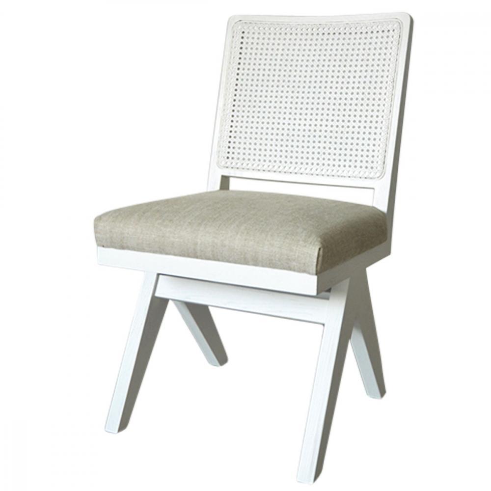 The Imperial Dining Chair - White Frame w Natural Linen-abc