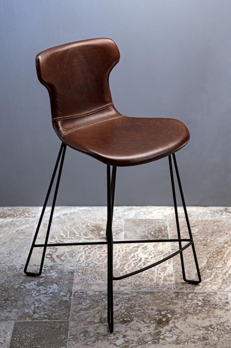 Yonkers Kitchen Counter Stool - Tan/Black - Waxed Leather Upholstered Kitchen Counter Stool-abc