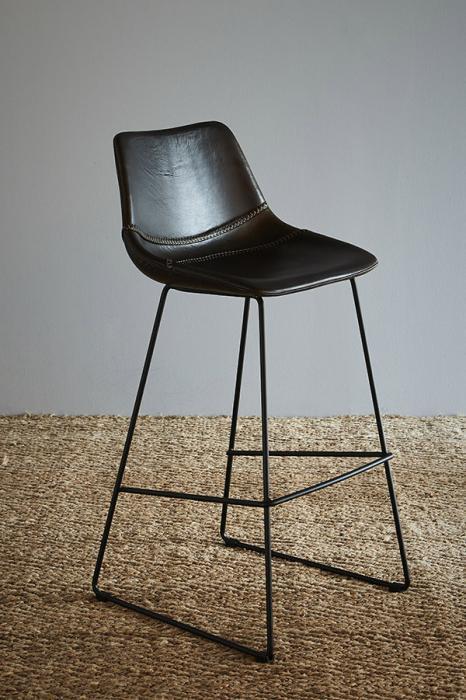Don Bar Stool - Brown/Black - Buffalo Leather Upholstered Bar Stool-abc