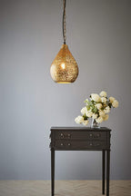 Aquarius Small - Brass - Perforated Teardrop Pendant Light-abc