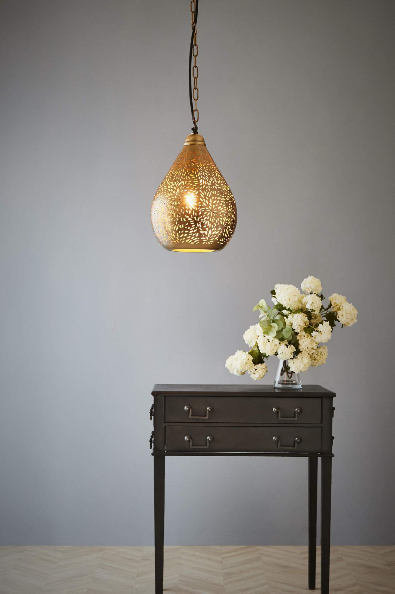 Aquarius Small - Brass - Perforated Teardrop Pendant Light-abc