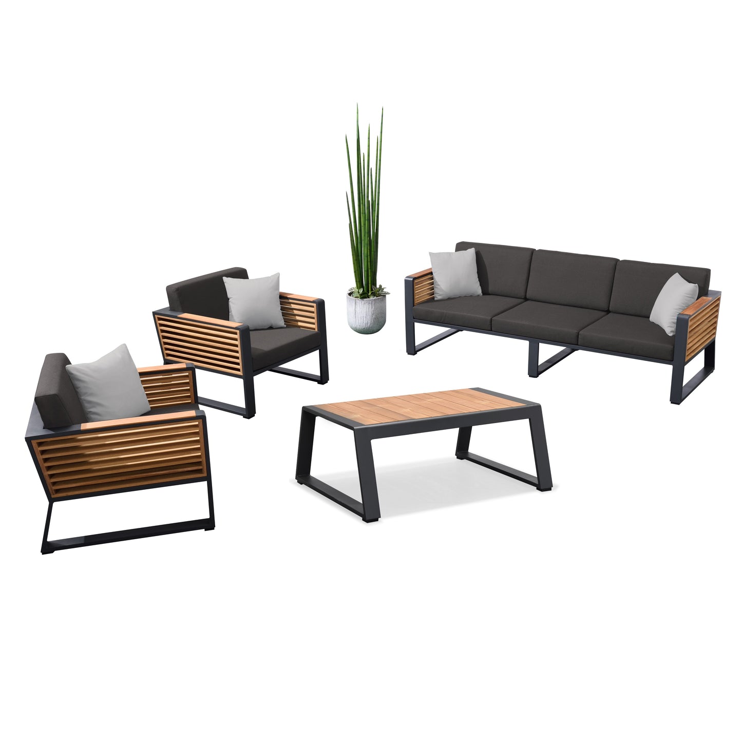 Caribbean 4 Piece Lounge Seating Set with Three Seat Sofa in Charcoal-abc