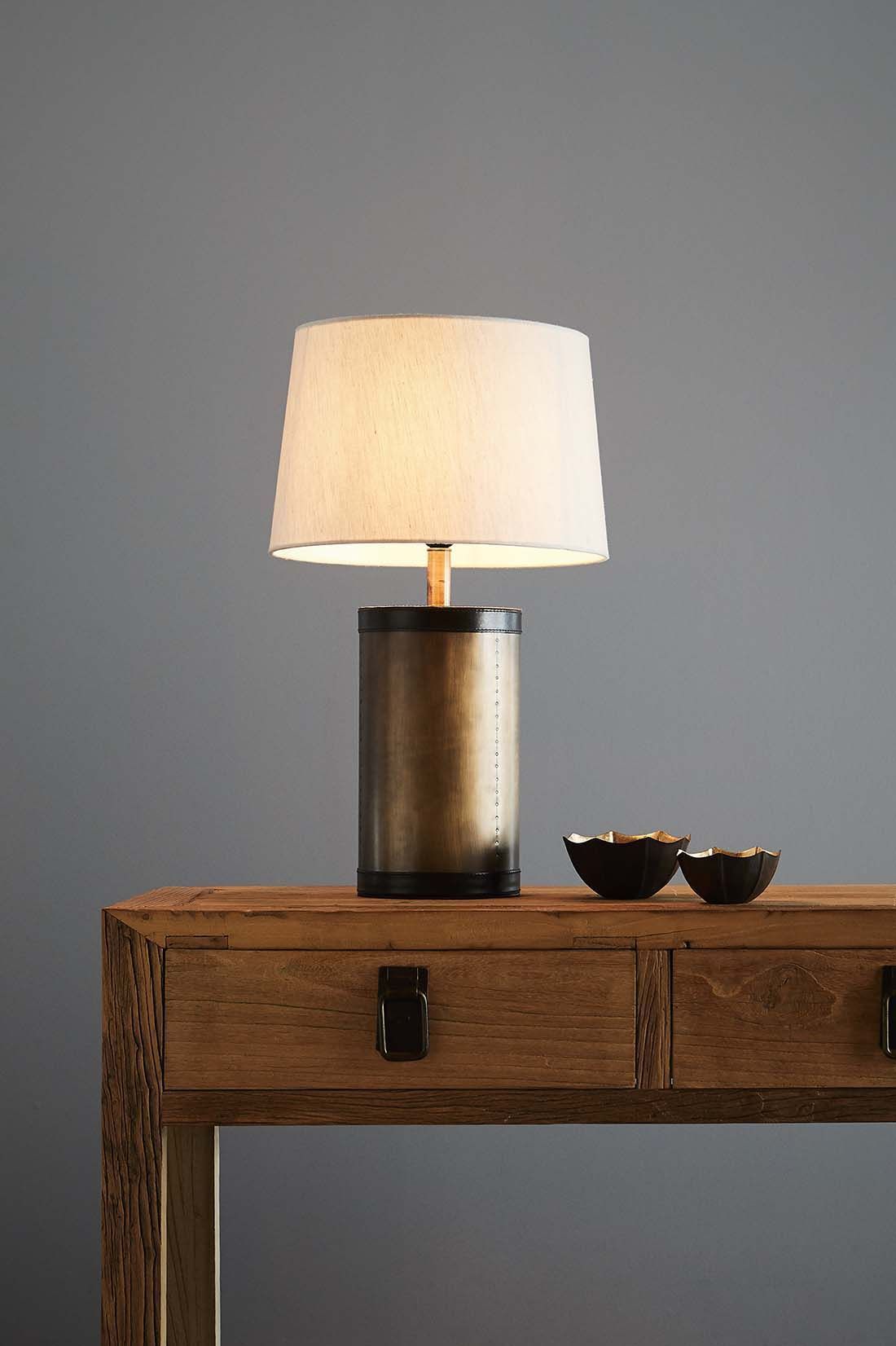 Admiralty Medium - Leather Top Drum Table Lamp - Antique Brass-abc