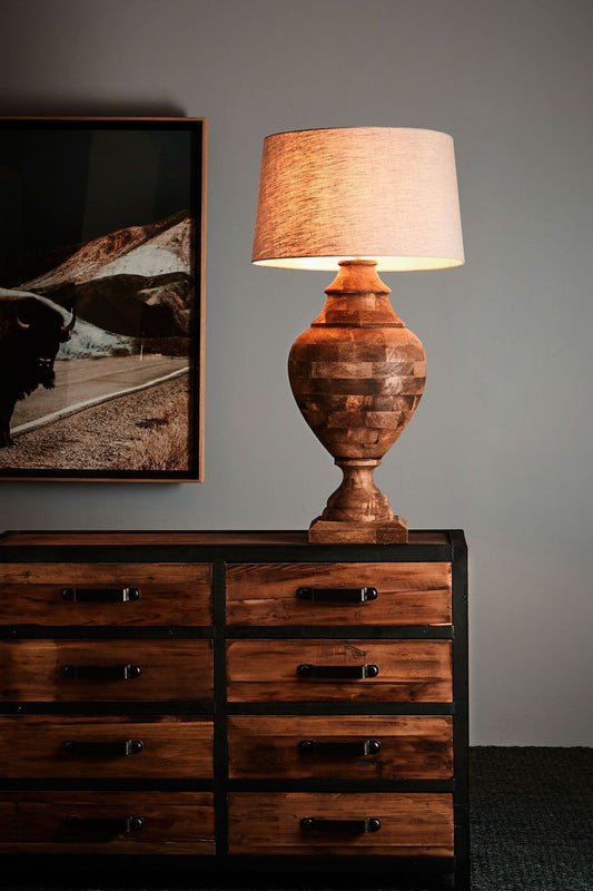 Amphora Large - Dark Natural - Turned Wood Urn Table Lamp-abc