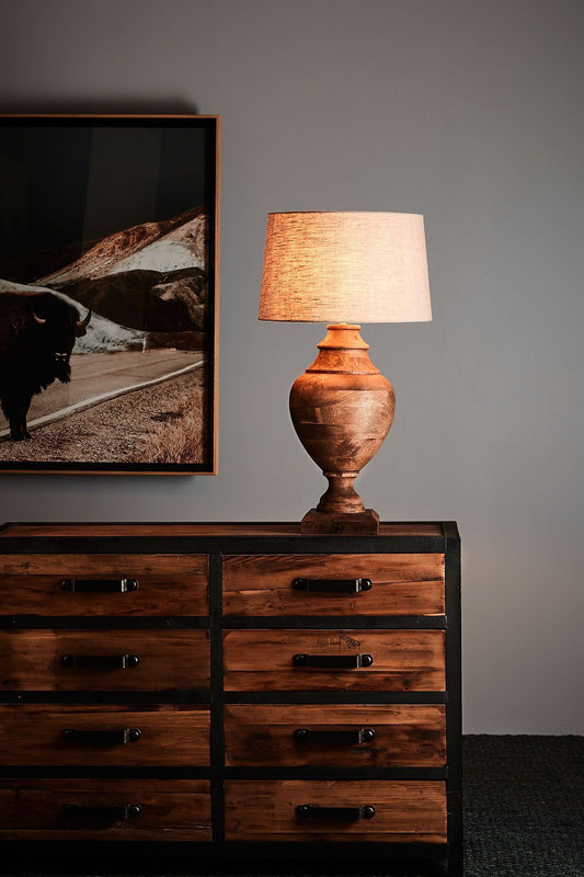 Amphora Medium - Dark Natural - Turned Wood Urn Table Lamp-abc
