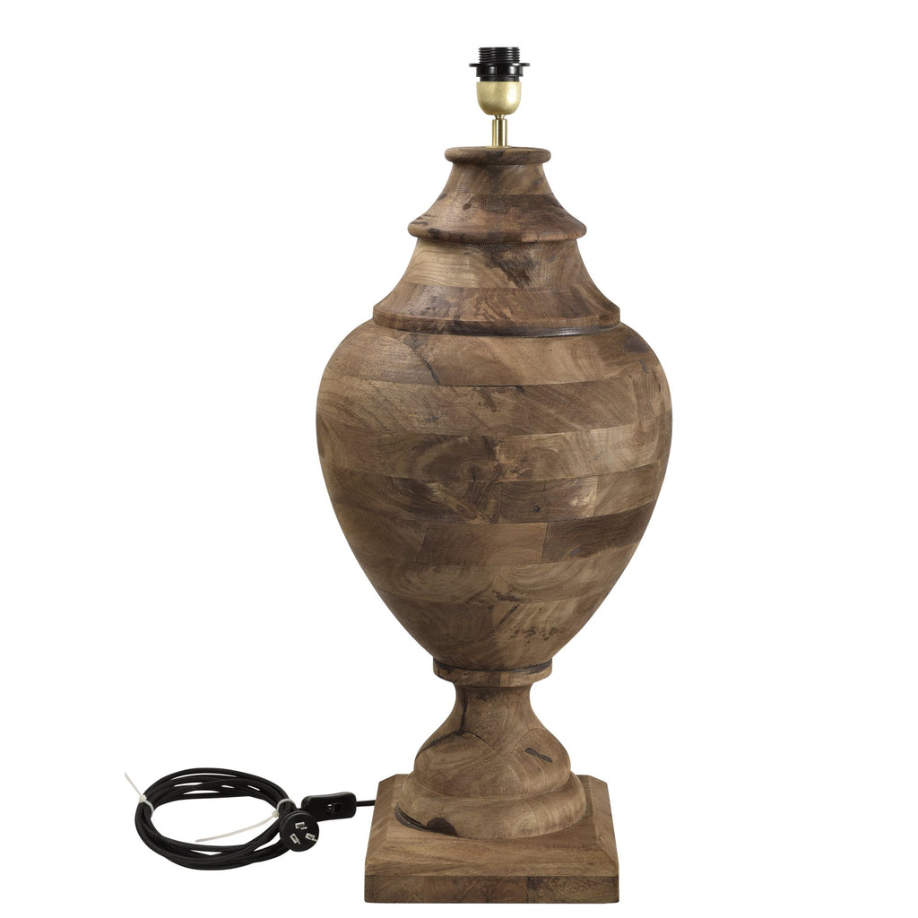 Amphora Large - Dark Natural - Turned Wood Urn Table Lamp-abc