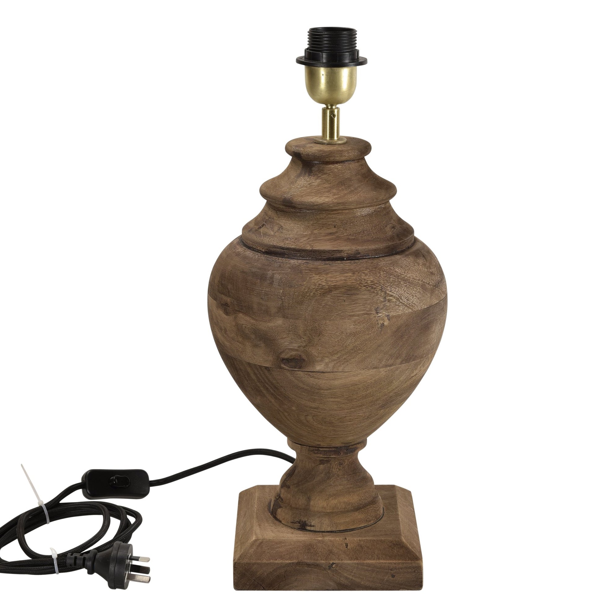 Amphora Small - Dark Natural - Turned Wood Urn Table Lamp-abc