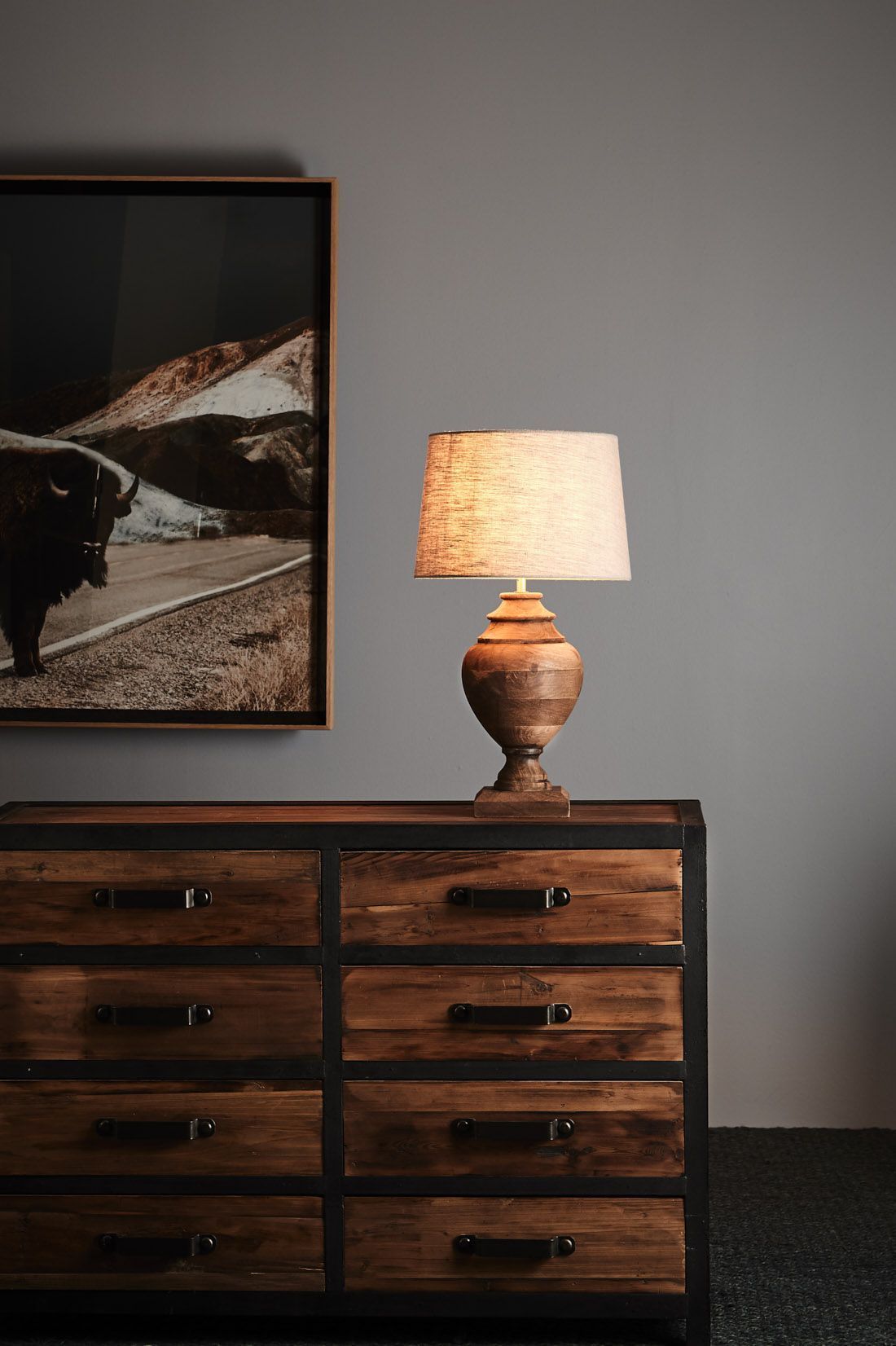 Amphora Small - Dark Natural - Turned Wood Urn Table Lamp-abc