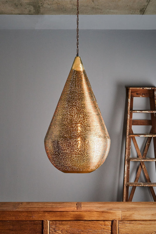 Aquarius Large - Brass - Perforated Teardrop Pendant Light-abc