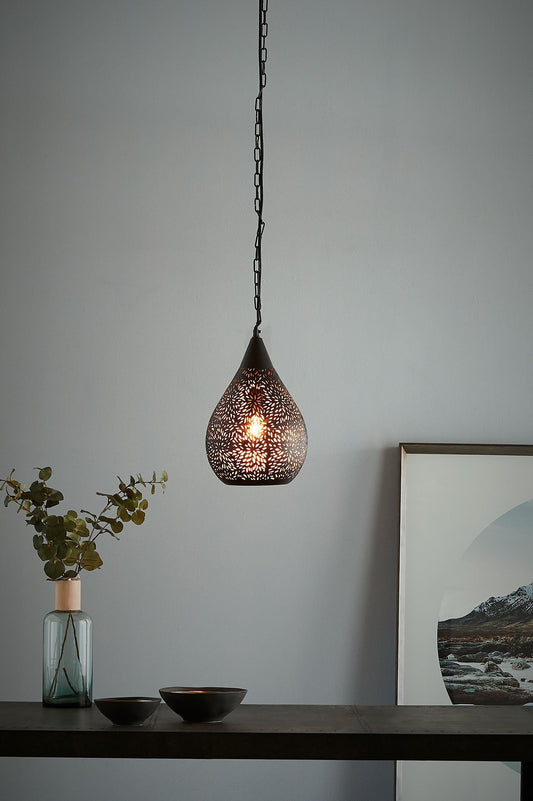 Aquarius Small - Black - Perforated Teardrop Pendant Light-abc