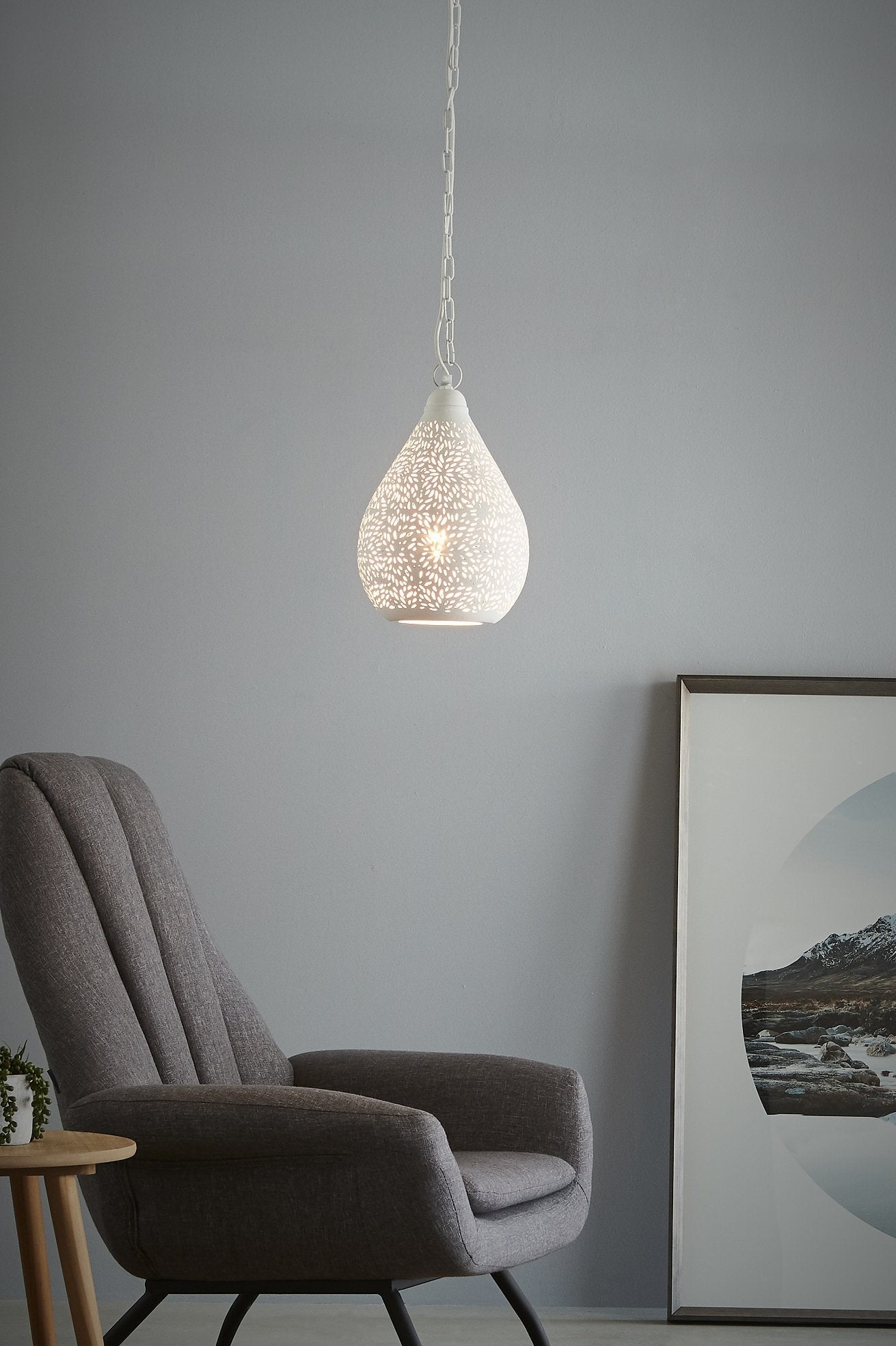 Aquarius Small - White - Perforated Teardrop Pendant Light-abc