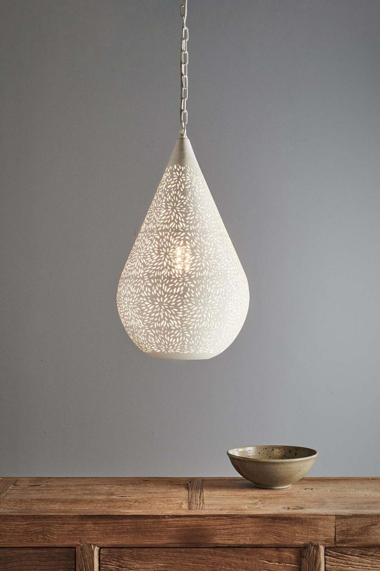 Aquarius Medium - White - Perforated Teardrop Pendant Light-abc