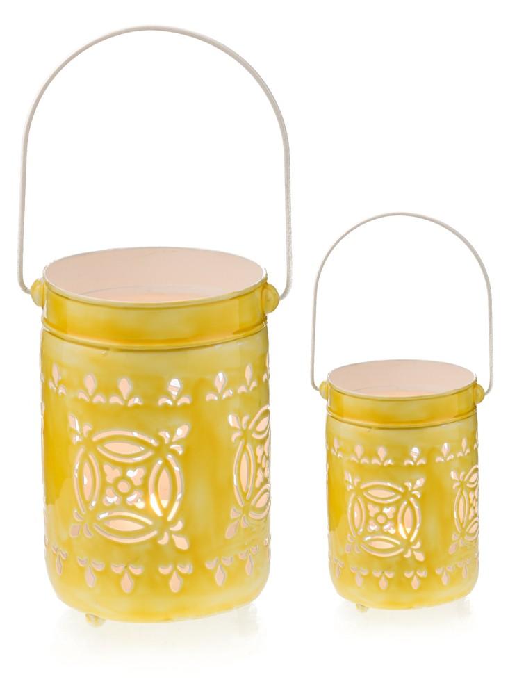 Set of 2 Iron Metal Votives-Ceramic Finish-abc