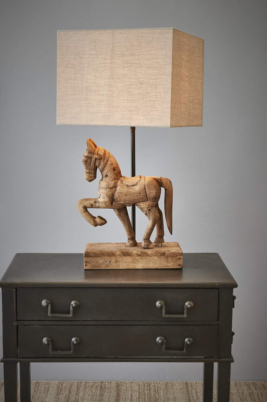 Bonnie - Dark Natural - Small Wooden Horse Table Lamp-abc