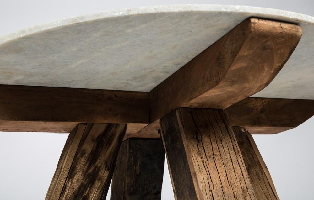 Cape Cod 4 Seater recycled Wood Dining Table with Round Stone Top-abc